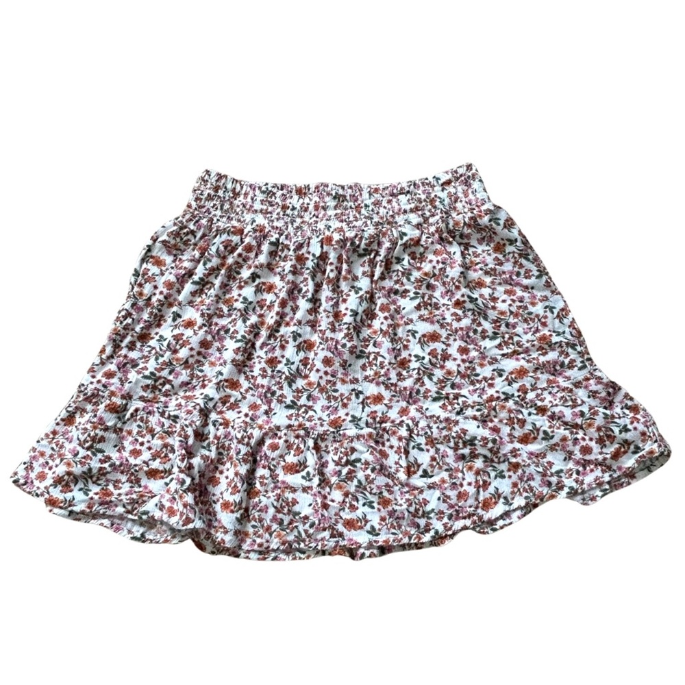 Cream floral elastic waist ruffle skirt Hippie Rose S small